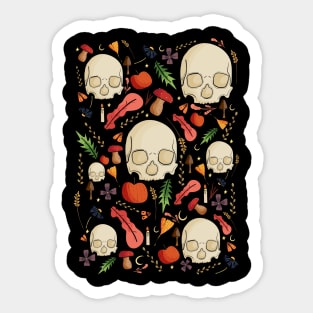 Skulls, leaves and mushrooms Sticker